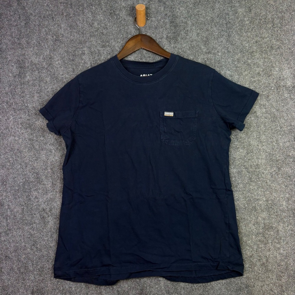 Ariat Rebar T-Shirt Mens XL Navy Blue Pocket Short Sleeve Workwear Cotton Tee